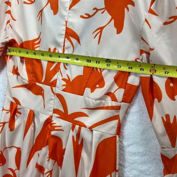 OC Order Womens S Poet Sleeve Bird Print Jumpsuit Deep Neck Wide Leg Resort Wear - Picture 13 of 16